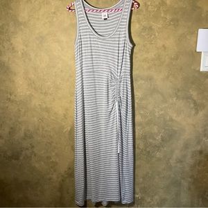 Cabi Heather Grey Stripe Ruched Sleeveless Maxi Dress